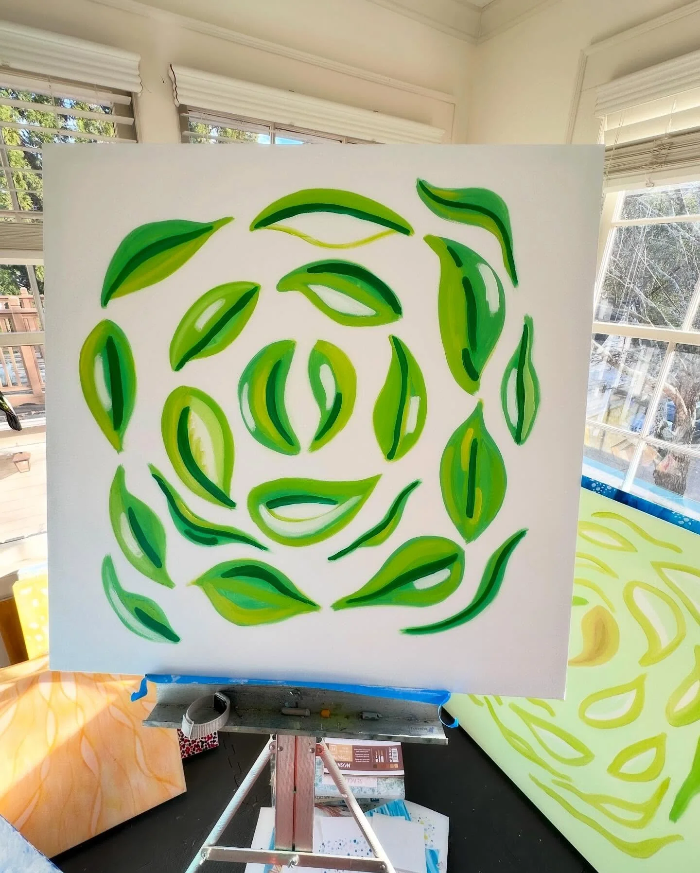 I&rsquo;ve had great on my mind lately 💚 Here are a few works in progress along with color inspiration. 

#atlantaartist