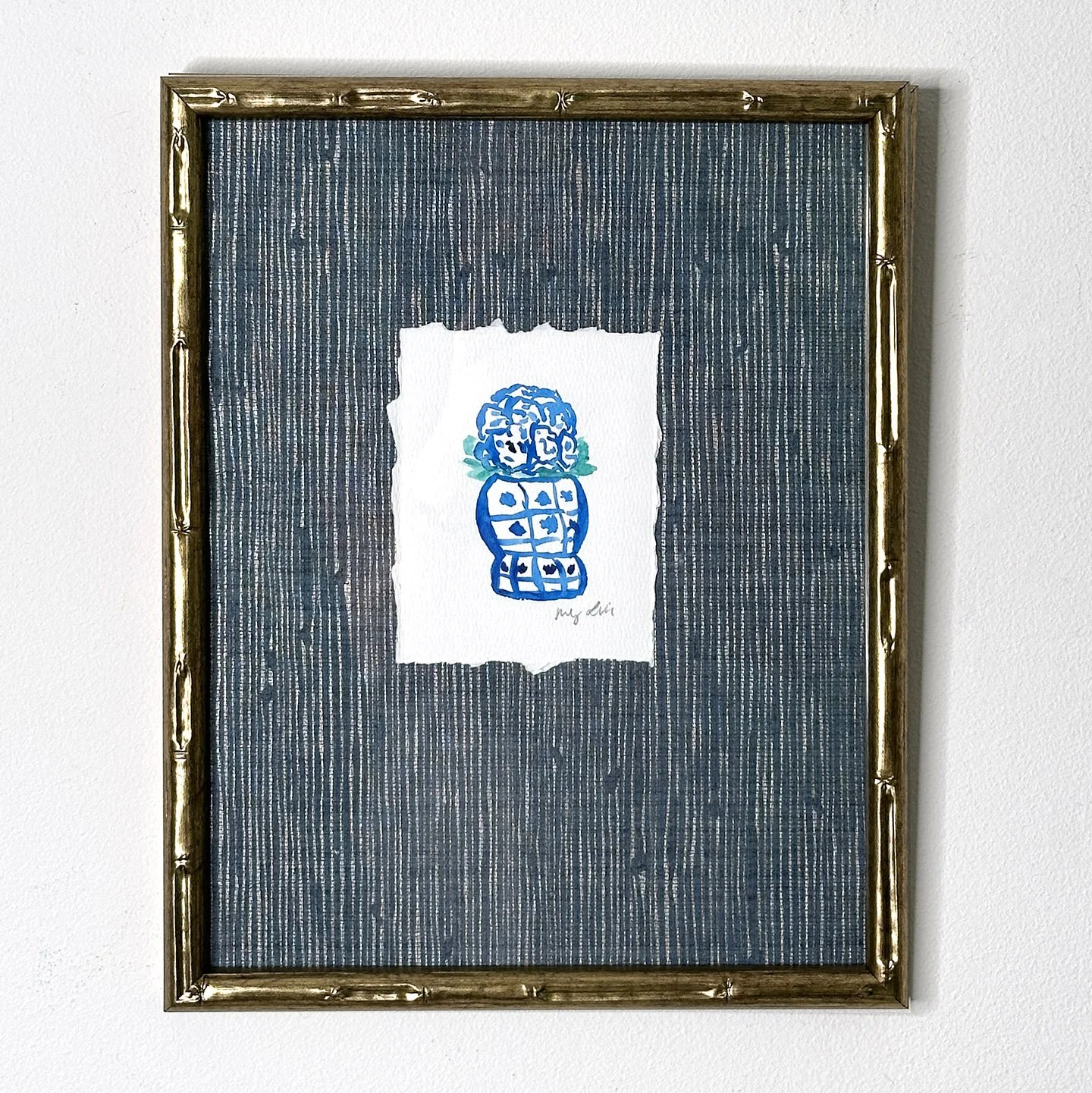 Chinoiserie Blue Hydrangea Watercolor – Framed 11" x 14"