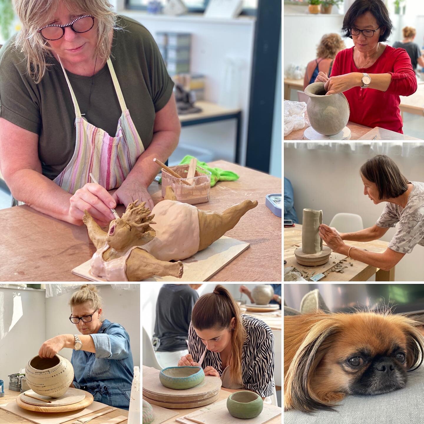Concentrated looks while working with clay... oh and Mokum 😆.
.
.

#newstudio #studio #studiolife #ceramics #keramiek #keramiekatelier #cursussen #hobby #atelier #ceramic #clay #pottery #potterywheel #potterywheel #wheelthrowing #wheelthrownceramics