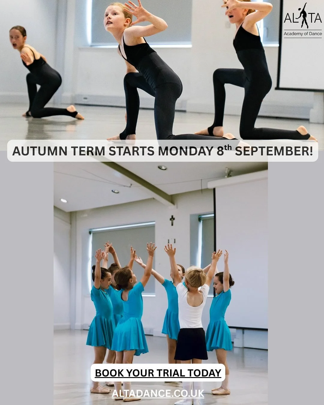Our Autumn term starts this coming Monday, 8th September!
Book now to secure your no obligation trial before spaces go.
We offer a variety of classes and levels, from ballet to modern, contemporary, jazz and the latest addition: tap. We also hav