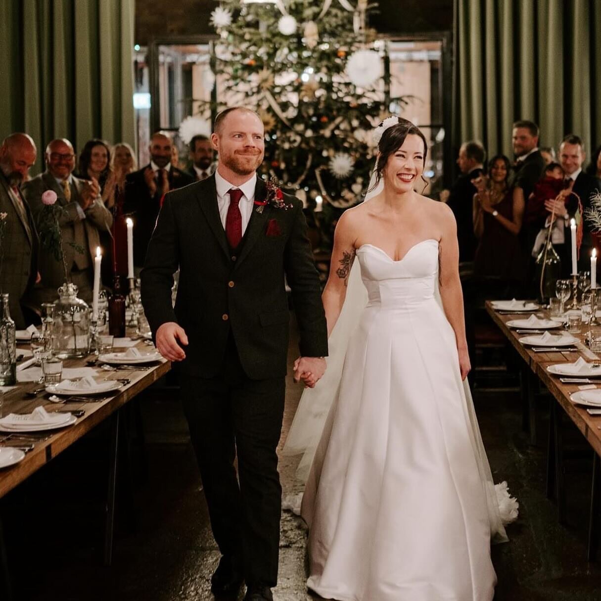 What a gorgeous photo of Anna &amp; Henry exiting after their wedding ceremony at The Mowbray, Sheffield, before Christmas. It was a magical day &amp; it was wonderful working with Anna &amp; Henry on their unique &amp; stunning ceremony which includ
