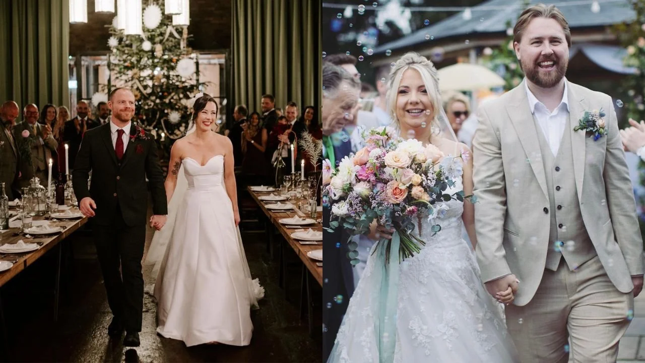 Happy wedding ceremony exit after a fun celebrant ceremony by Sheffield celebrant David Willis