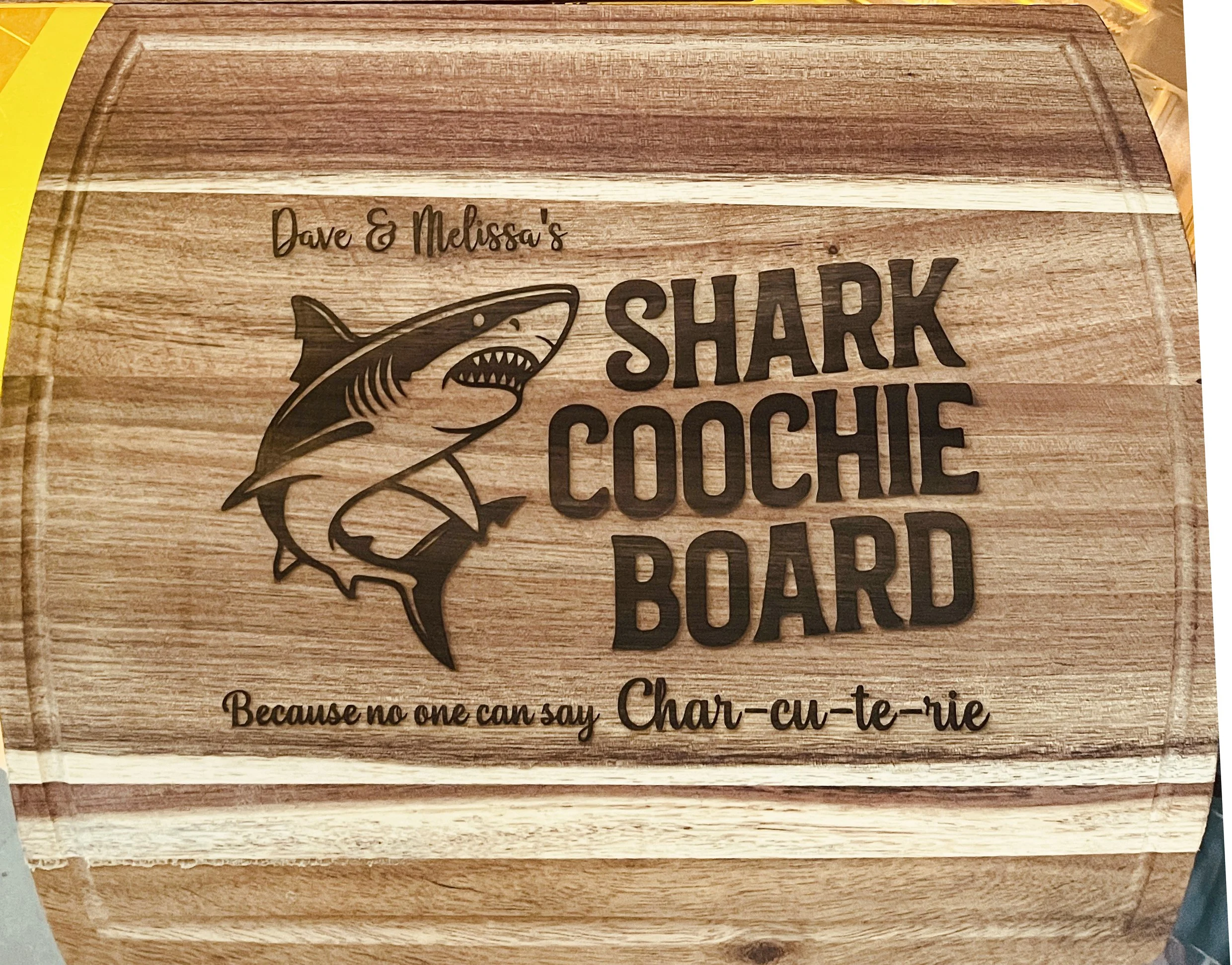 Personalized "Shark Coochie" Thin Charcuterie Board, Acacia Wood Approx 14" x 11" x 0.3"