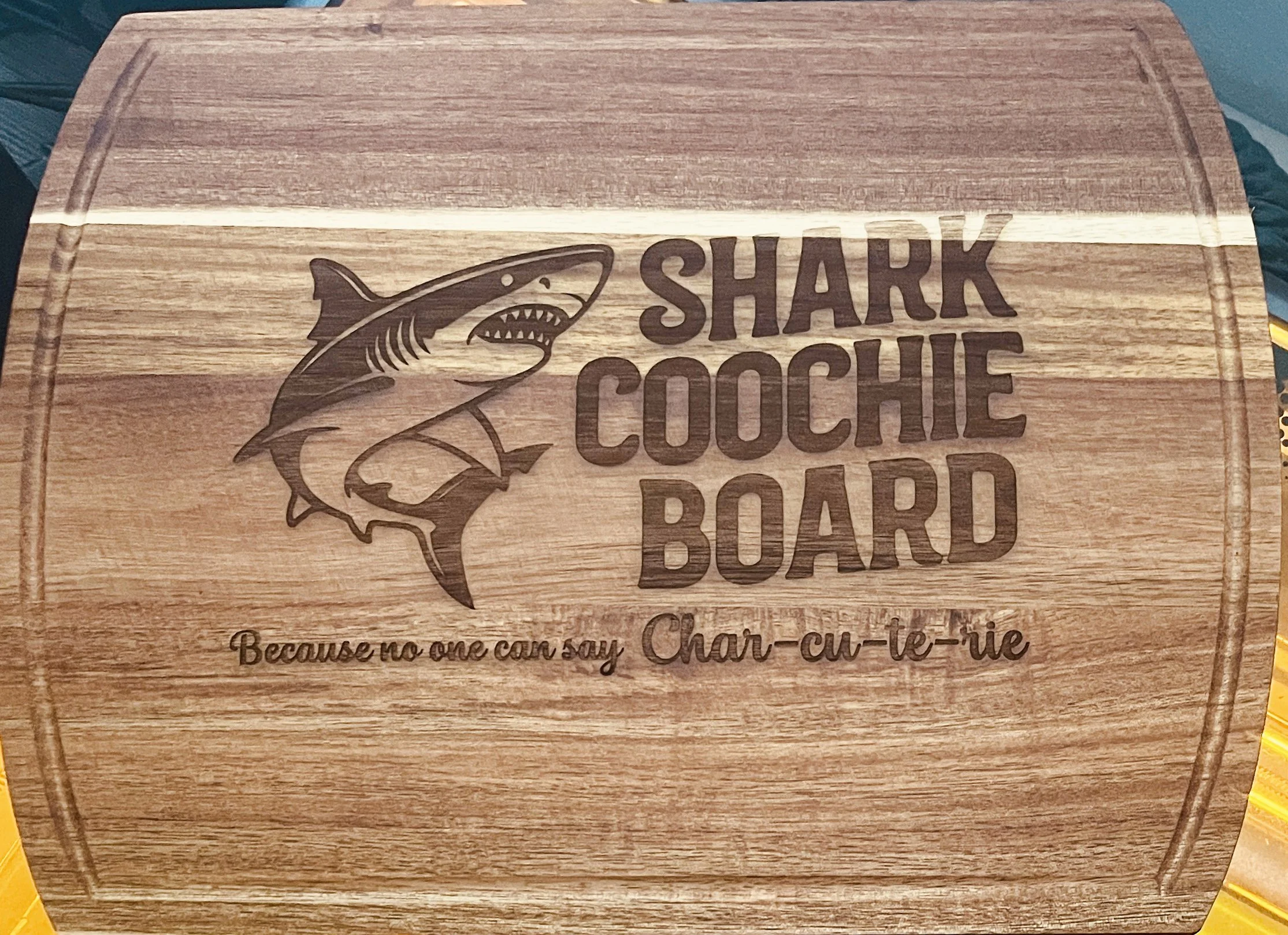 "Shark Coochie" Thin Charcuterie Board, Acacia Wood, Approx 14" x 11" x 0.3"