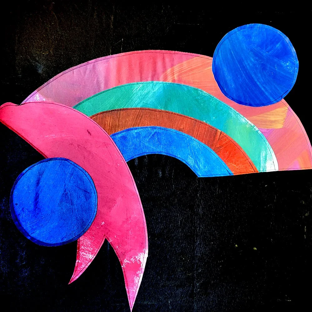 "Visions of Treehouse," 2025. Acrylic-painted textile collage. 32" x 32". $1,000