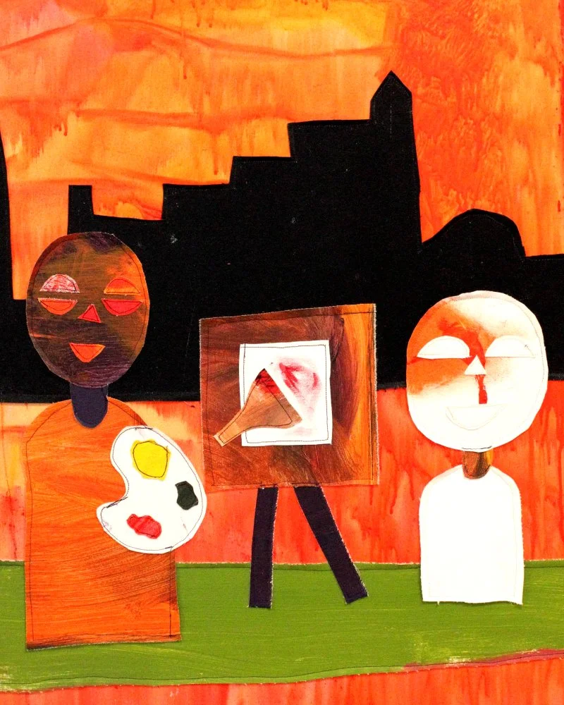 "Community Artwork," 2013. Acrylic-painted textile collage. 32" x 32". $1,000