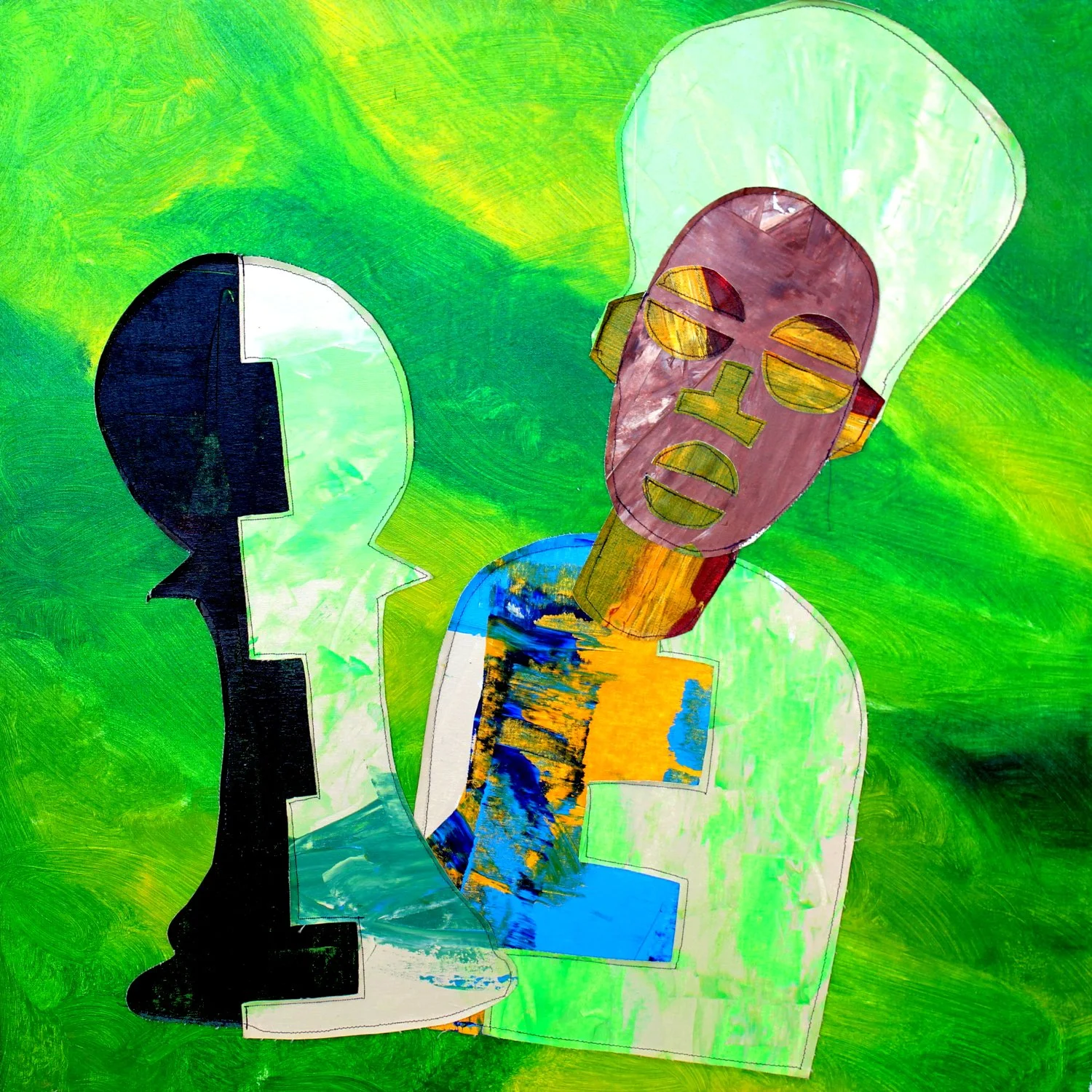 "Checkmate II" 2008. Acrylic-painted stitched canvas. 32" x 32". $1,000