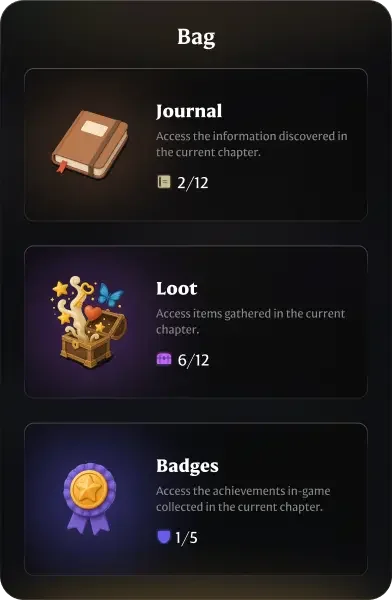 The inventory in the PlayNook app: journal, loot and badges