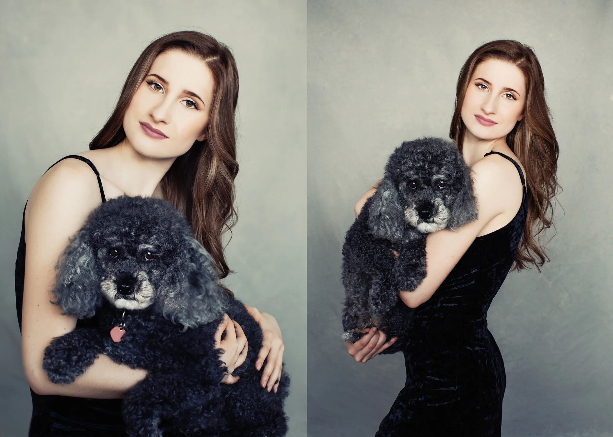 Modernes Studio-Porträt einer Frau und eines Hundes, fotografiert von Mayumi Acosta in Innsbruck