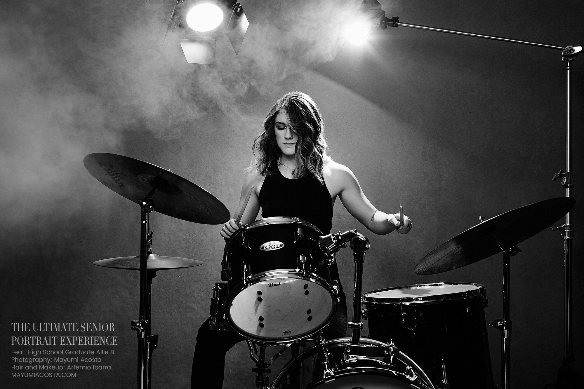 Stunning portrait of senior playing the drums at Mayumi Acosta Photography