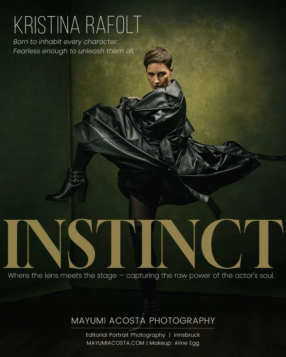 The actor inhabits the character. The photograph inhabits the actor. What remains is something neither of them planned &mdash; pure instinct, caught mid-breath. 
🎭 Kristina Rafolt 
📸 Mayumi Acosta Photography 
Makeup: @aline_egg 
✨
#InnsbruckFotogr