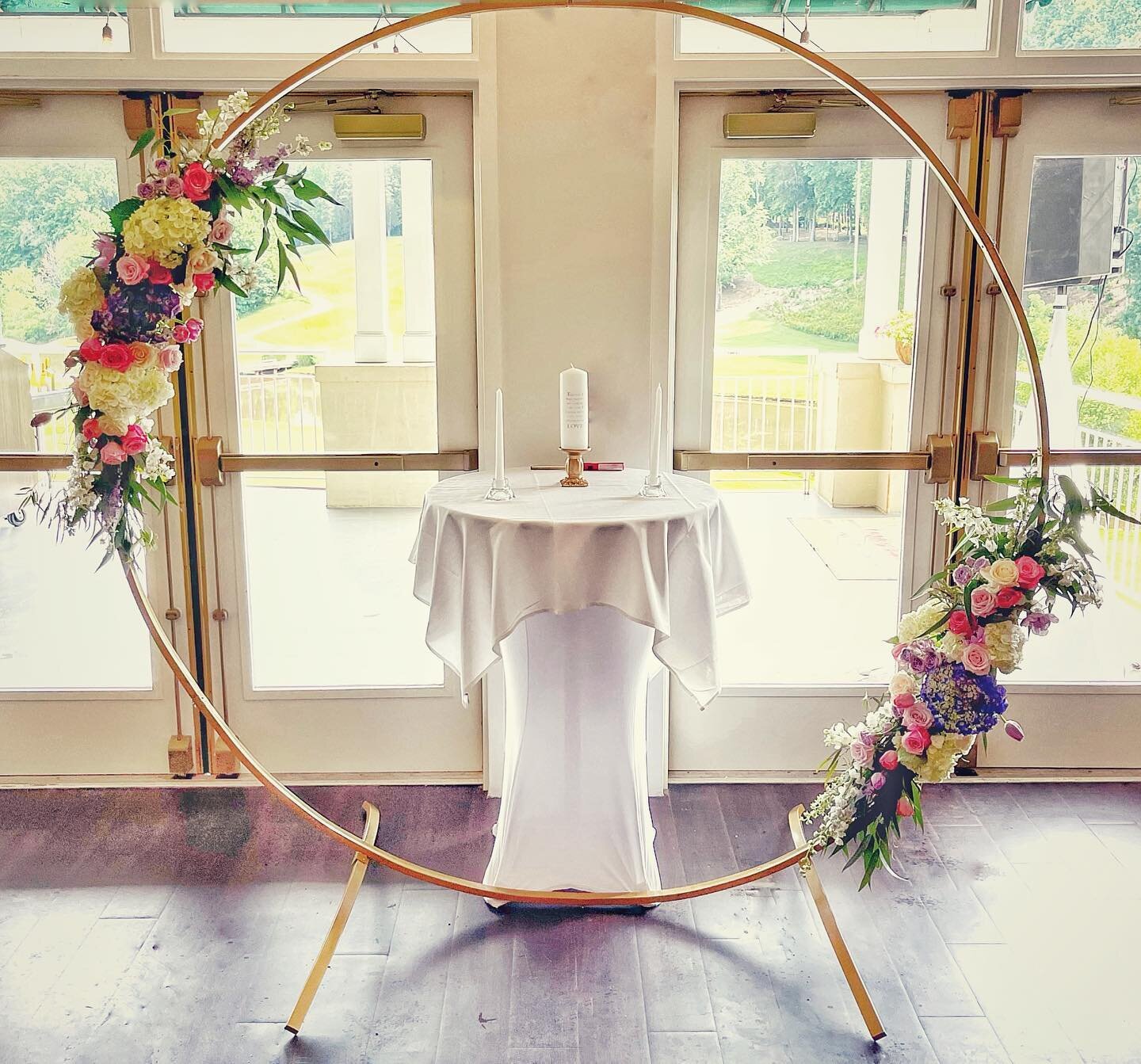 Yesterday was HOT so the ceremony moved indoors - fortunately our moon gate transitions perfectly. Congrats to D&amp;Q 🥂💕