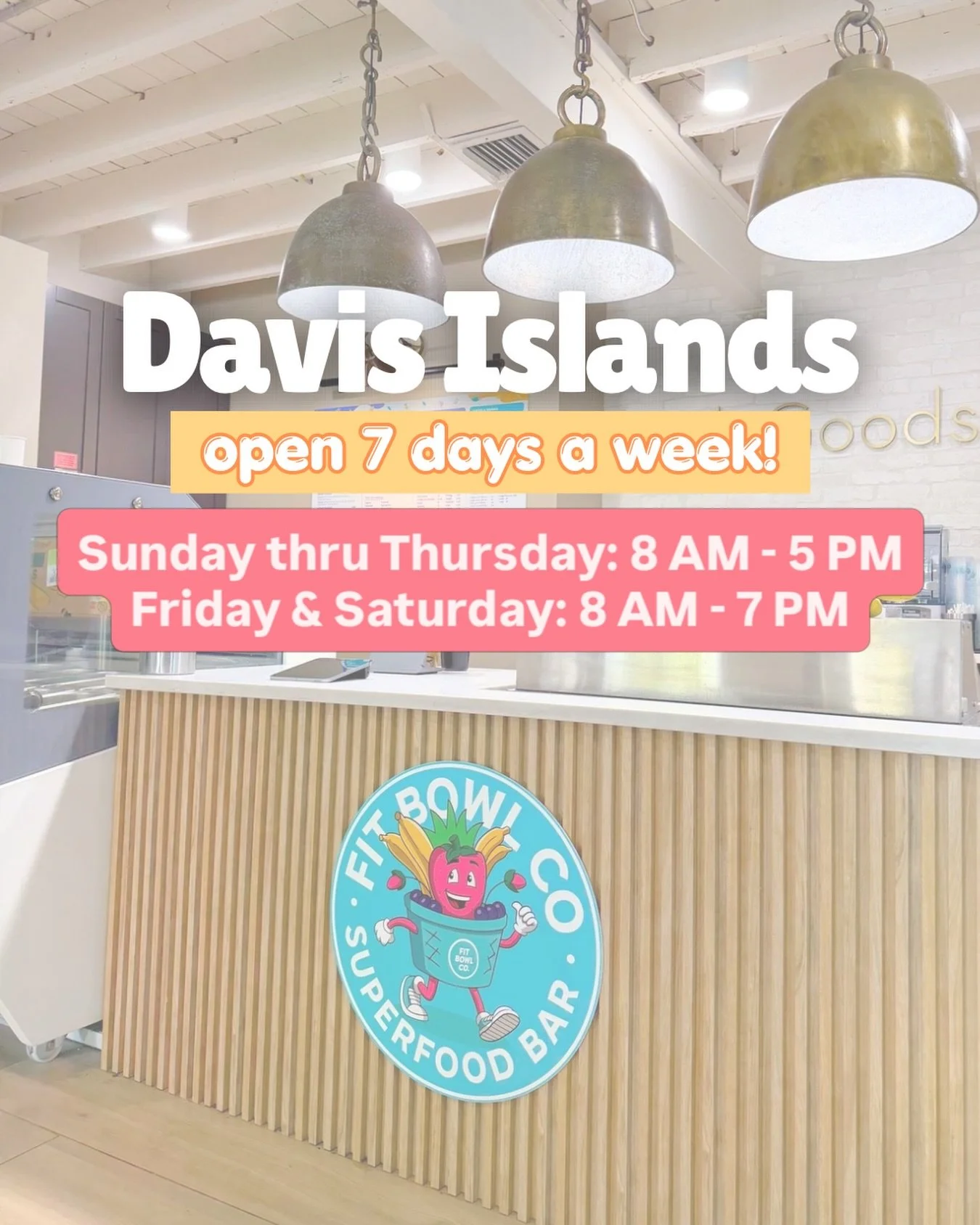 🎉 NEW HOURS 🎉

For the first time ever, our Davis Islands location with @sidegoods_di is officially open seven days a week 🥹

That&rsquo;s right &mdash; after your midweek run, before your Pilates class, or if you&rsquo;re just absolutely craving 