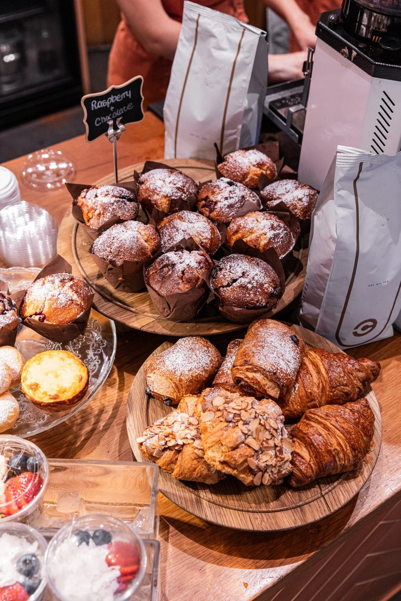 Fresh pastries on the counter and coffee ready to go 🥐☕️