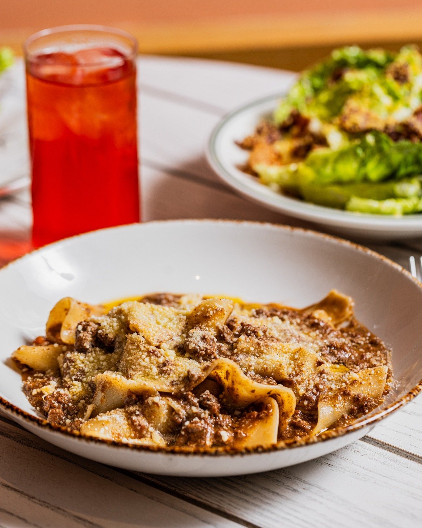 Looking for a new lunch spot this week? 🍝

Skip the packed lunch and treat yourself to Wagyu Bolognese with pappardelle and Grana Padano. 

Craving something lighter? Try our Caesar salad with baby cos, parmesan, croutons, bacon, and a boiled egg. A