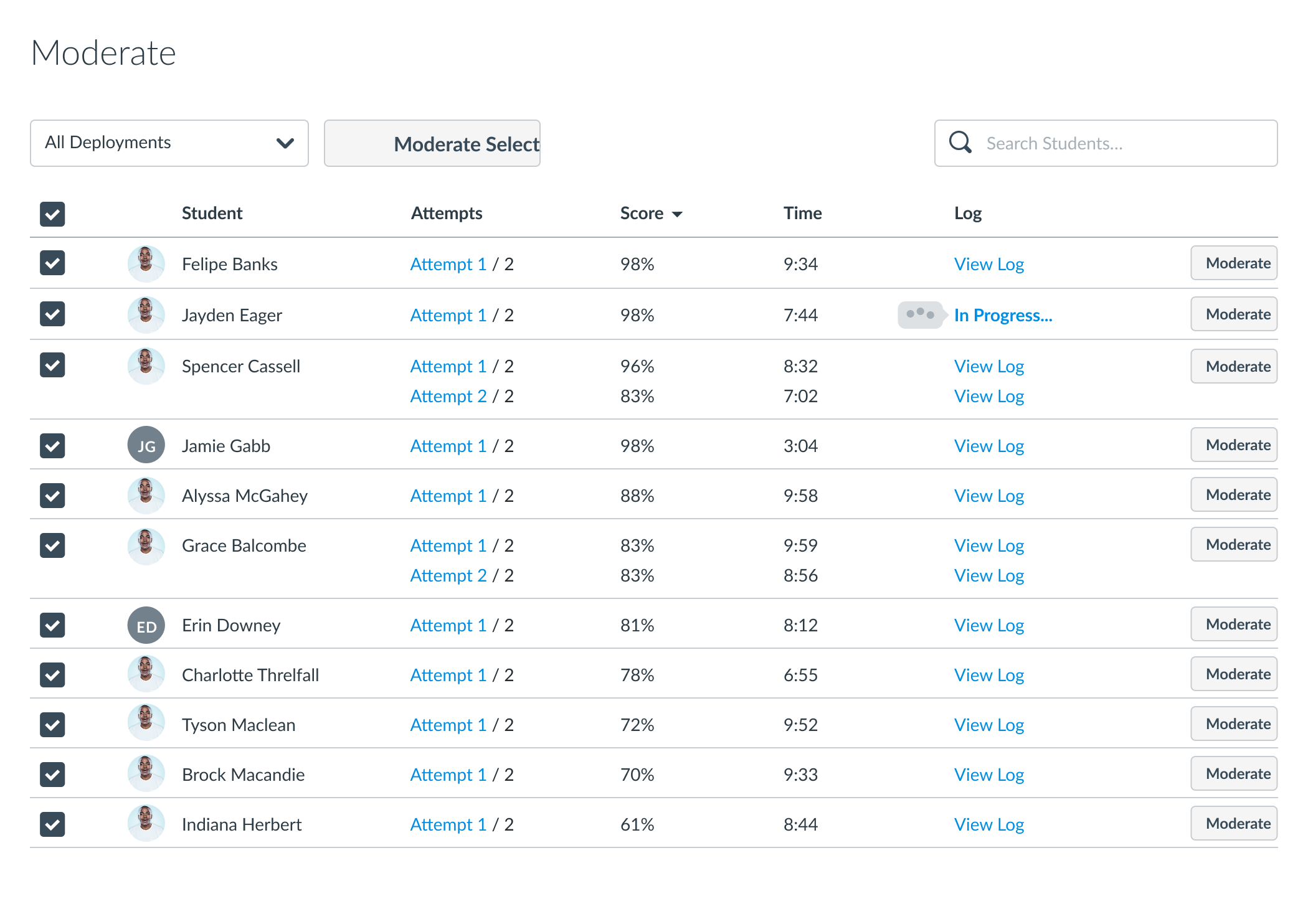 The moderation tool allows teachers and administrators to view previous and ongoing assessment progress by classes and districts.