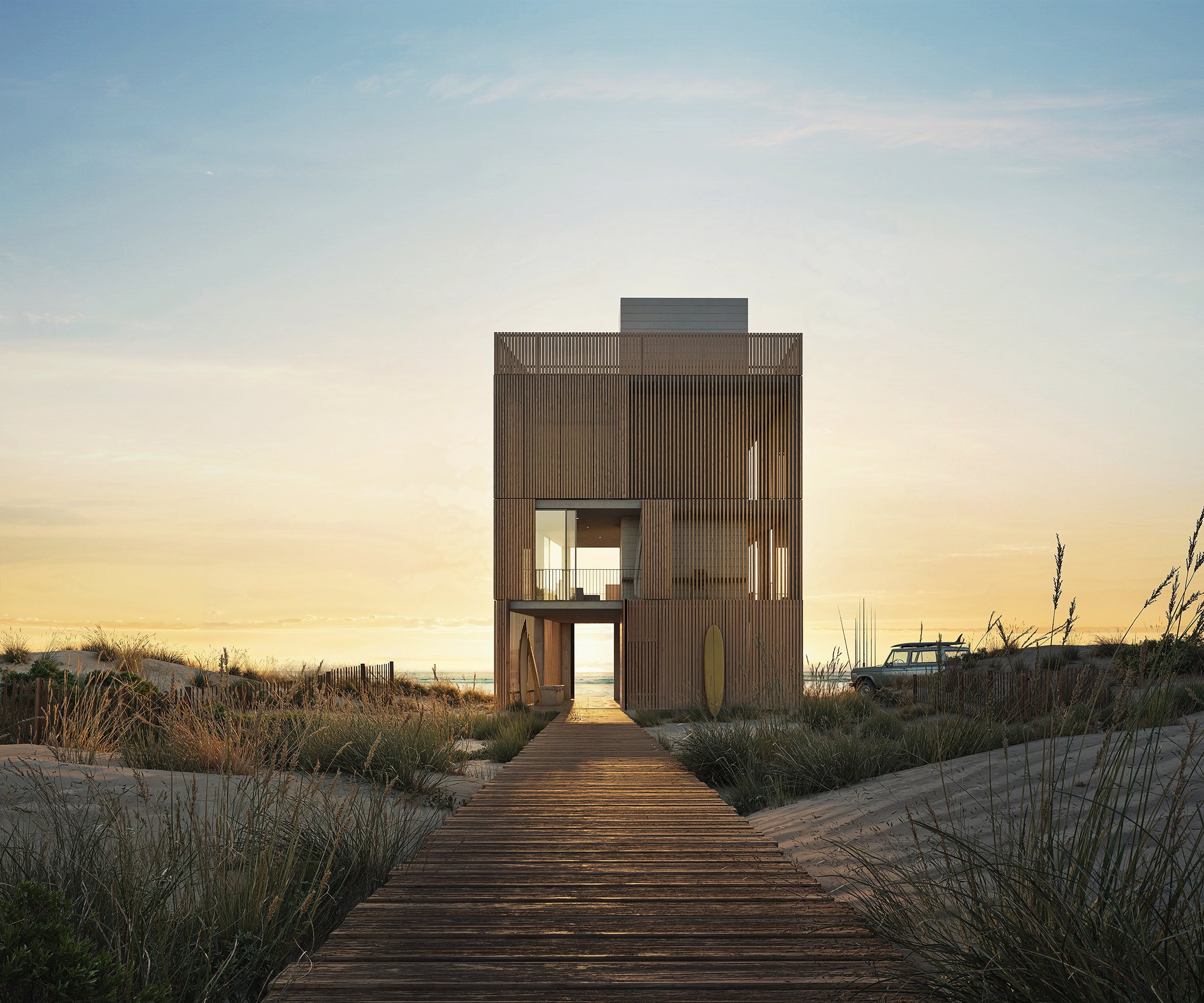 A desert landscape with sparse vegetation, including cacti and dry bushes, under a partly cloudy sky.