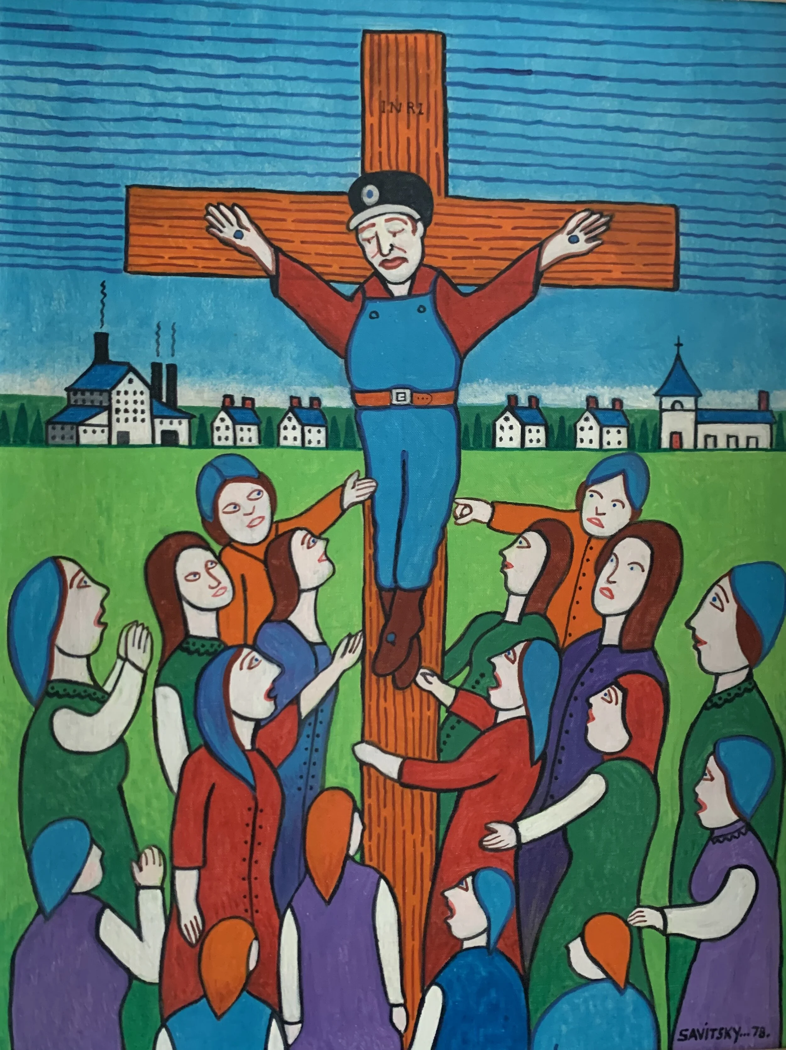 Crucified Coal Miner - 1978 - 13x47 - oil paint on masonite board
