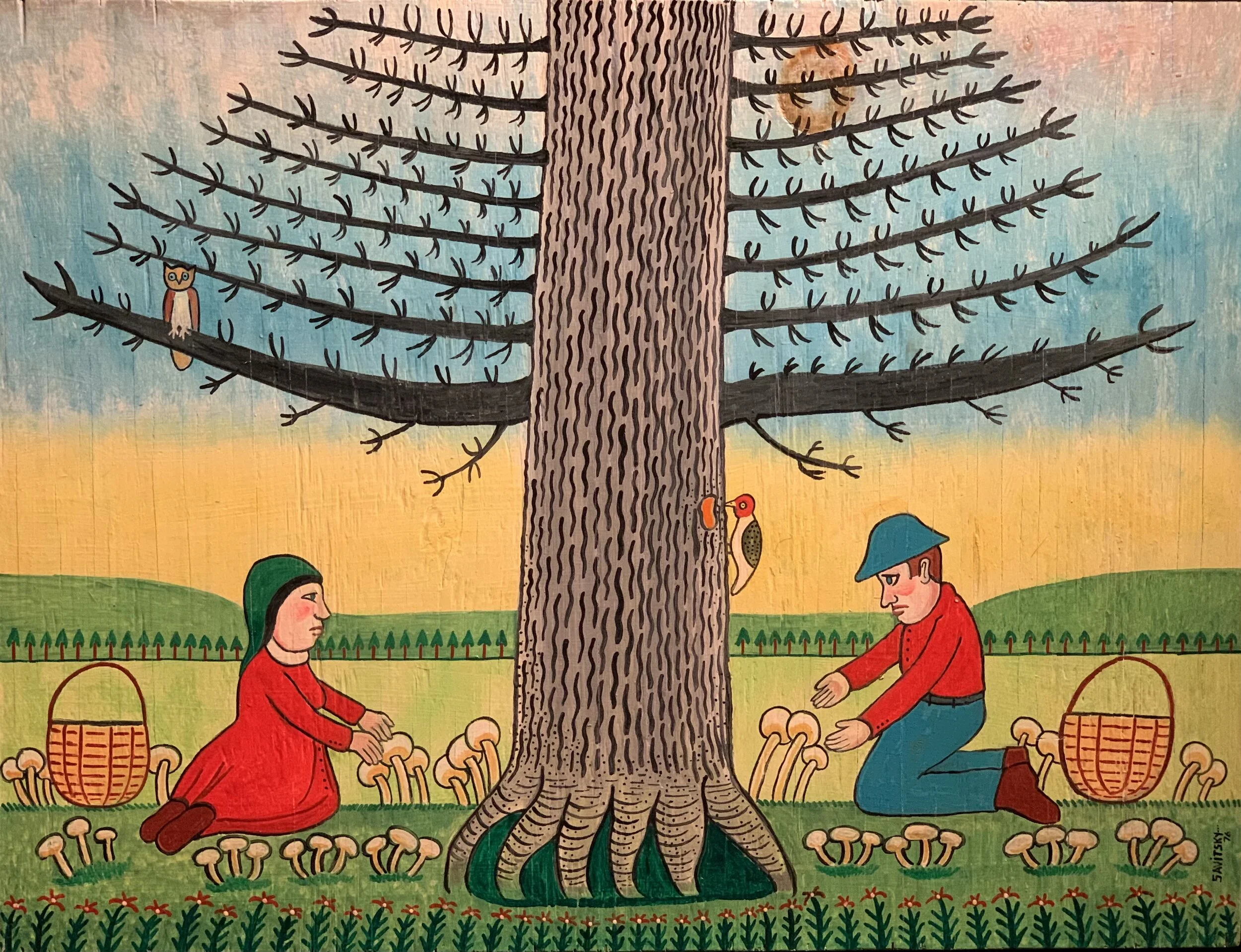 Picking Mushrooms - 23x30 - oil on masonite board