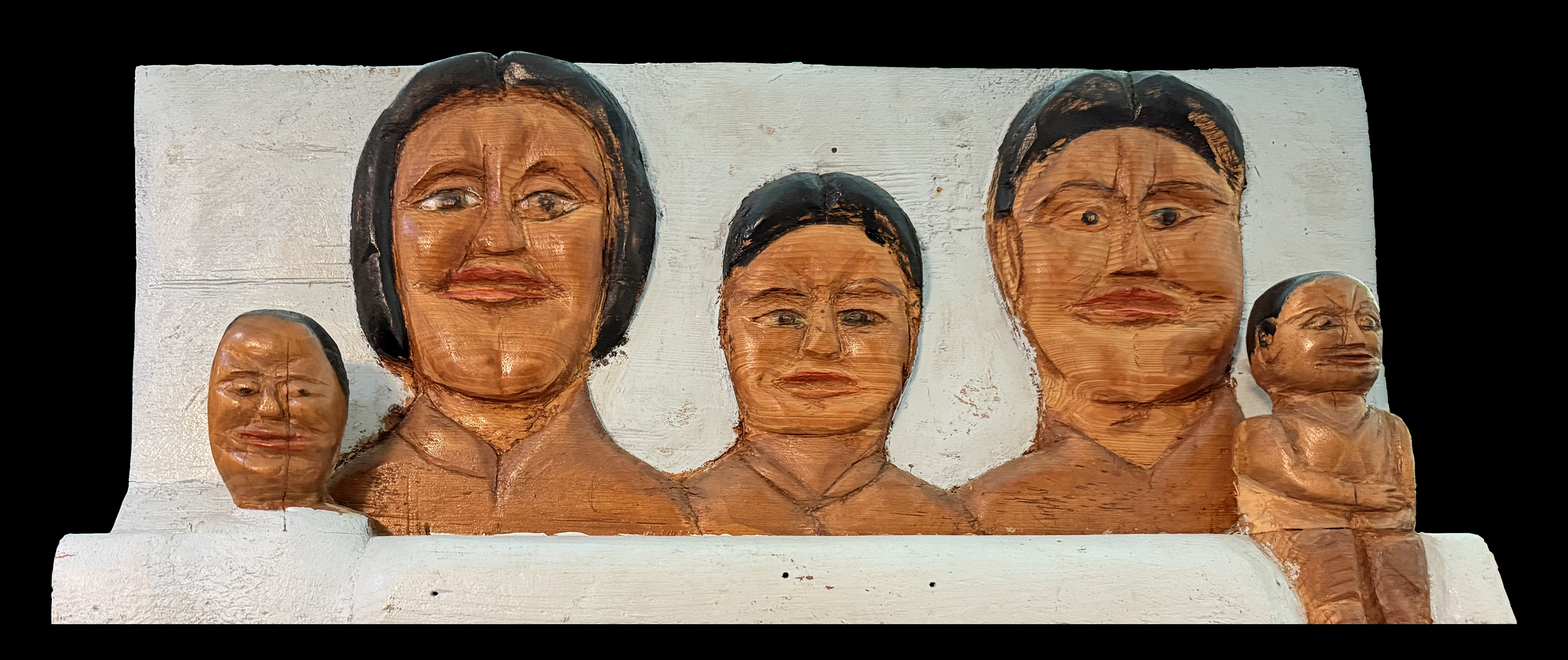 Family of Five - 1988 - carved and painted wood - 10 x 22 x 3 1/2 
