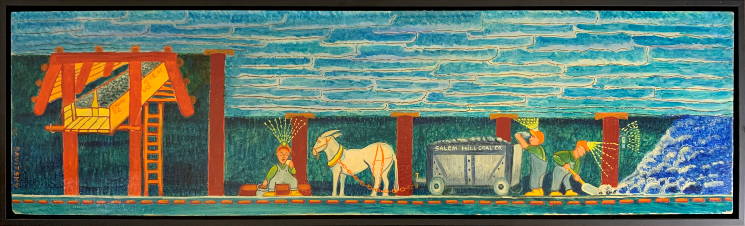 Early Coal mine scene - 13x47 - oil paint on masonite board