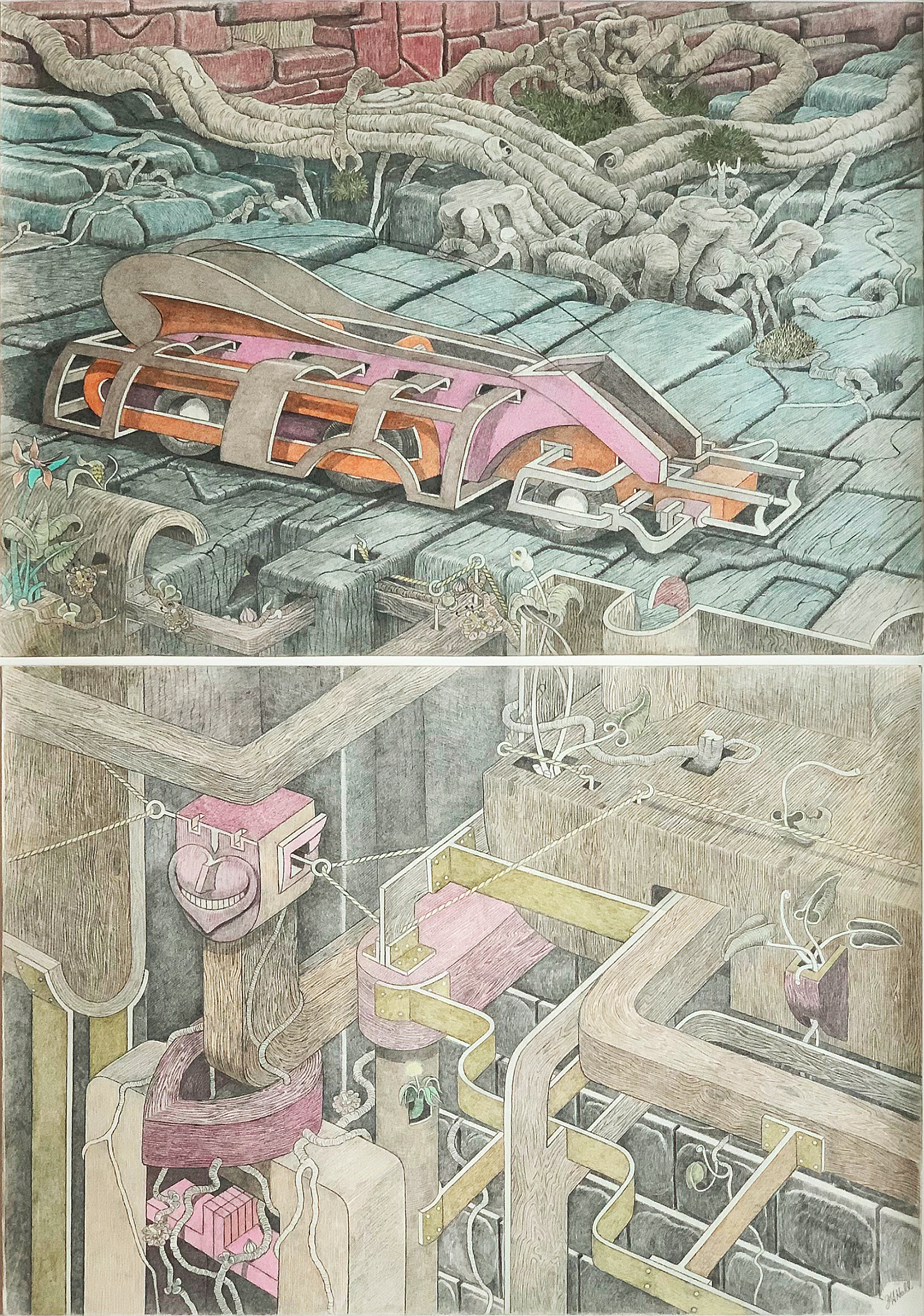 Two Panel Car - 2018 - 35x23 - colored pencil on paper