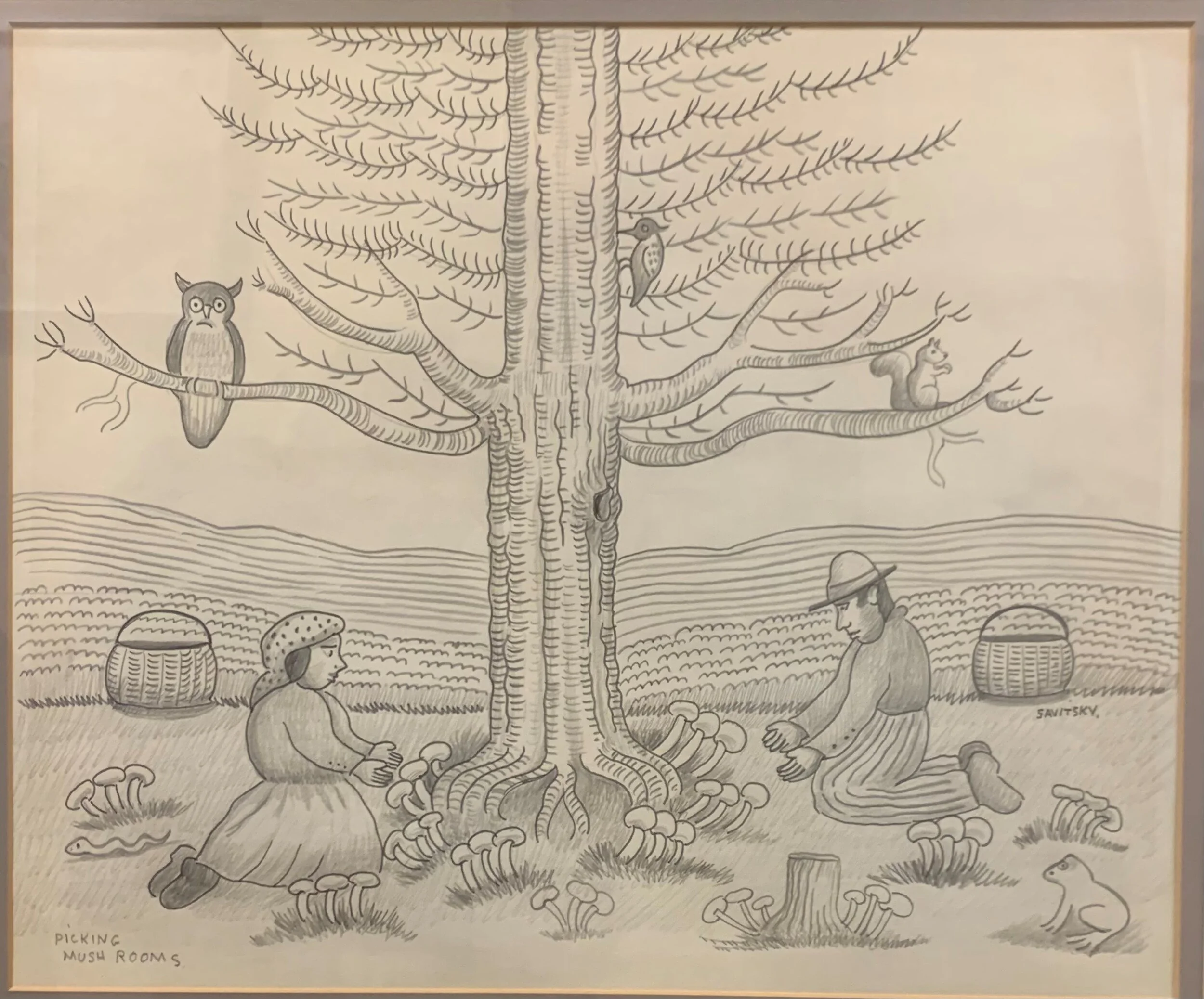 Picking Mushrooms - 1976 - 13.5x16 - pencil on paper