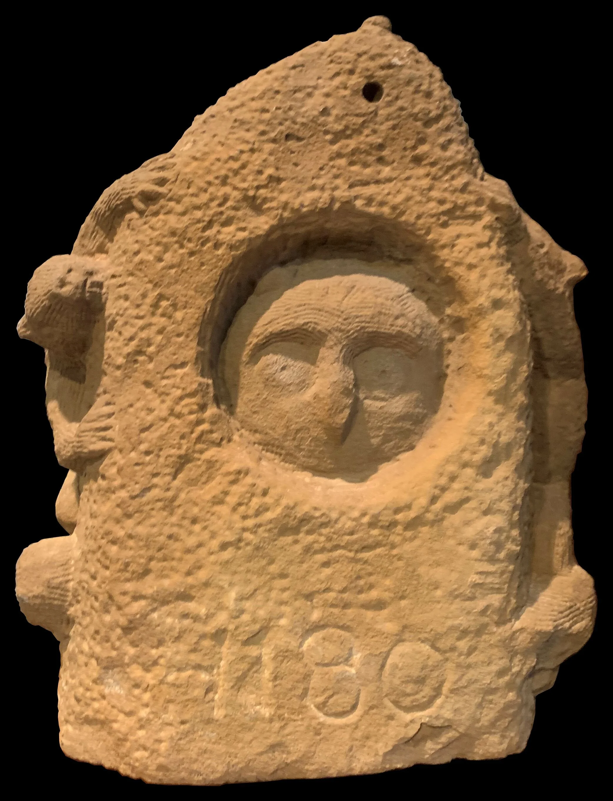 Owl with 2 squirrels and a worm - 1980 - 15x9x13 - carved limestone