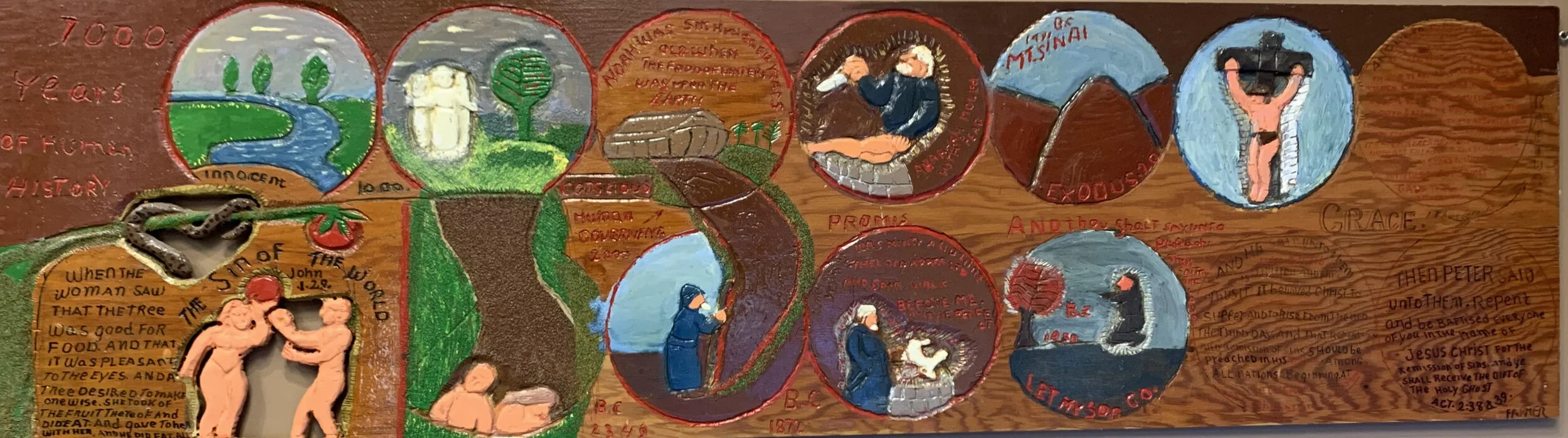 7,000 years of human history - 18x64 - bas-relief carving on plywood with paint