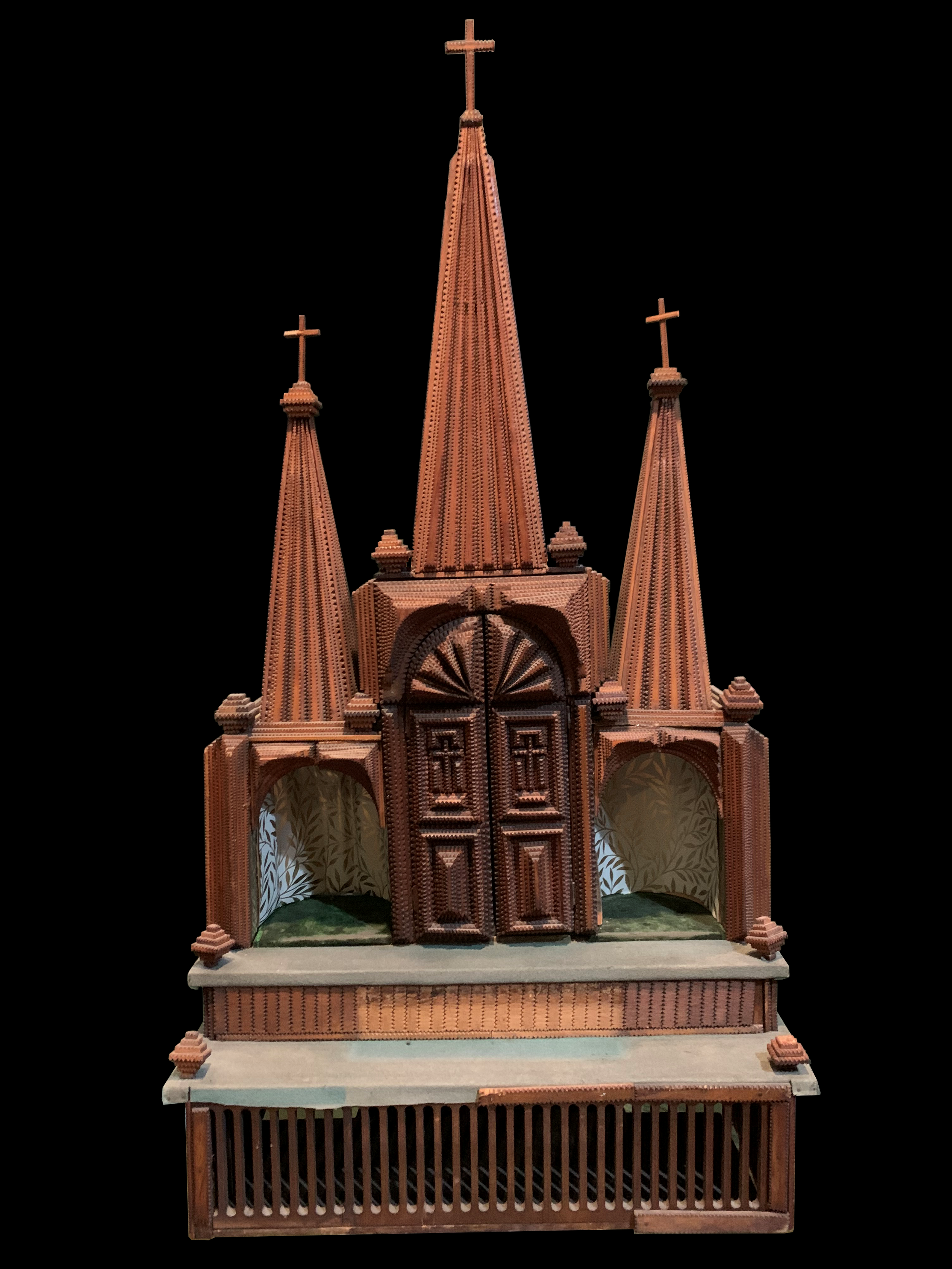 Sanctuary - 38x19x10 - chip carved, velvet, wallpaper