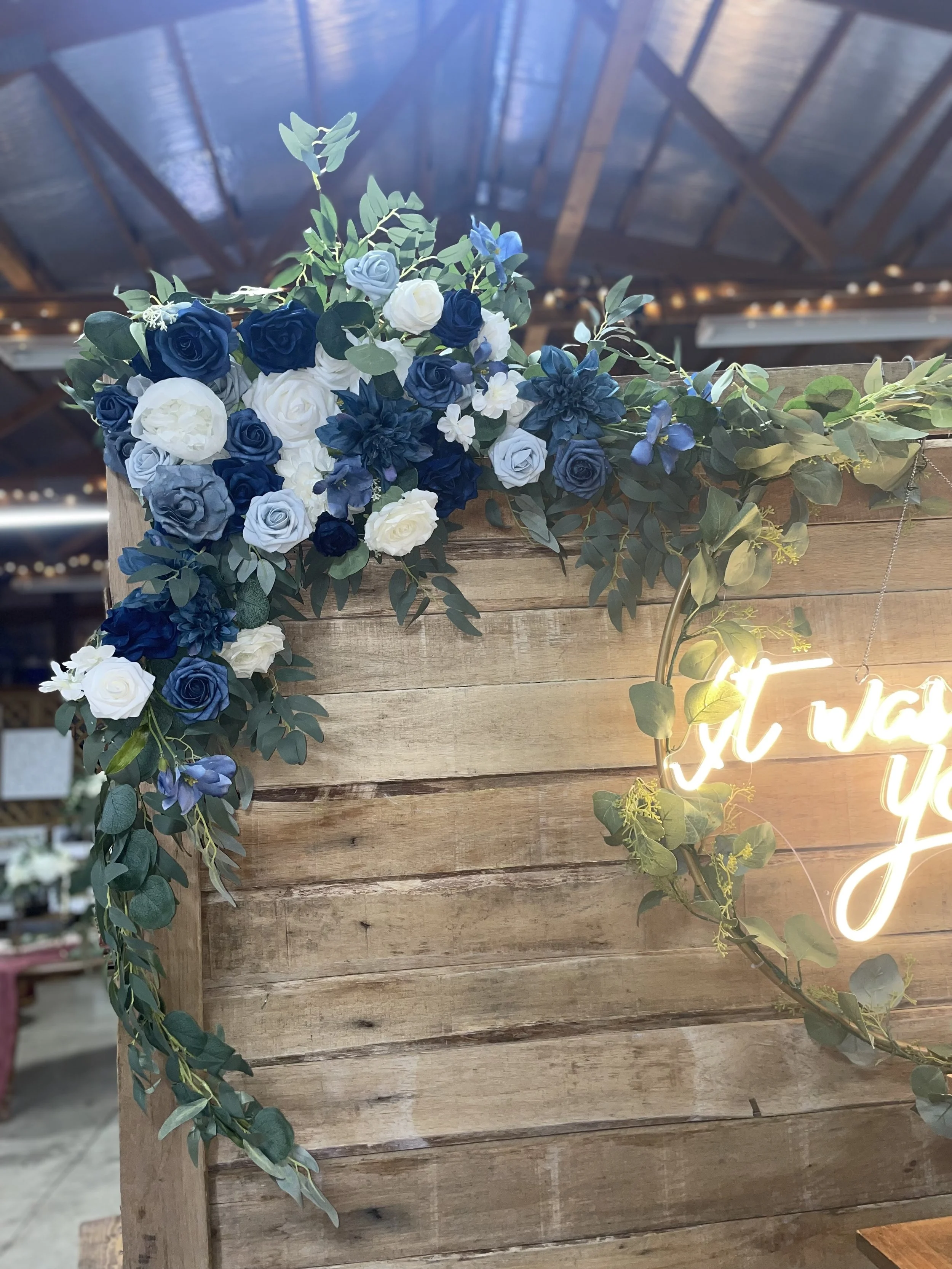 Dusty Blue Corner Arrangement - $45