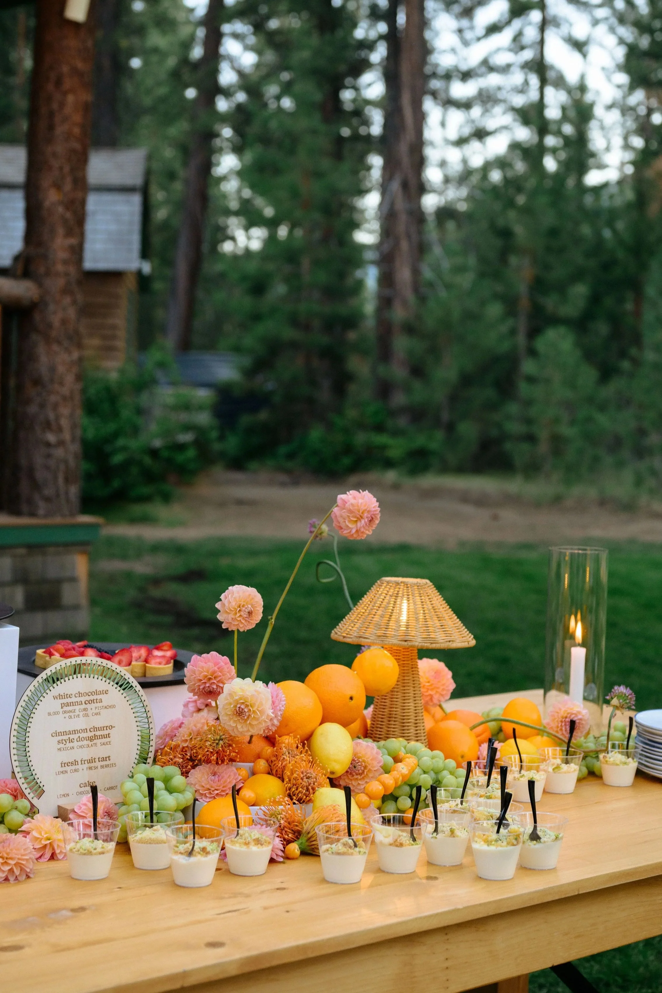 fruit arrangements with flowers. Dessert table buffet display