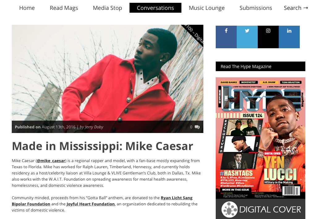 Mike Caesar Hype Magazine feature “Made In Mississippi”
