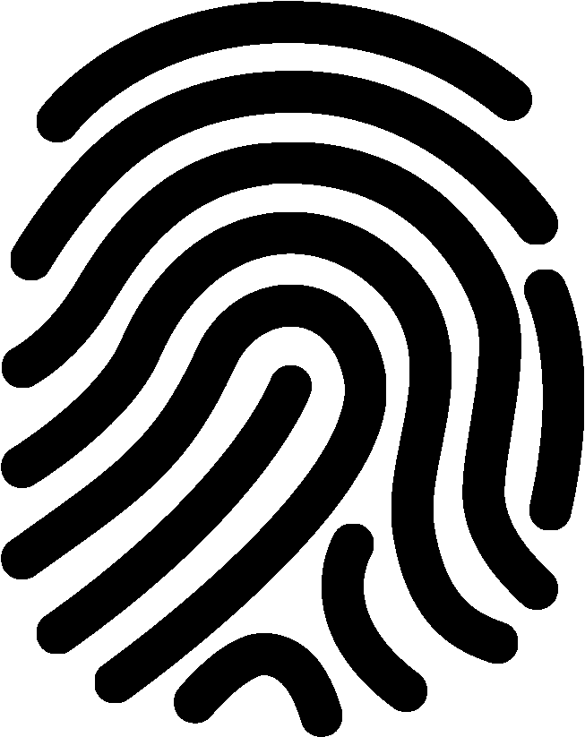Black minimalist line art icon representing a fingerprint and brain wave pattern for neurotherapy and qEEG mapping.