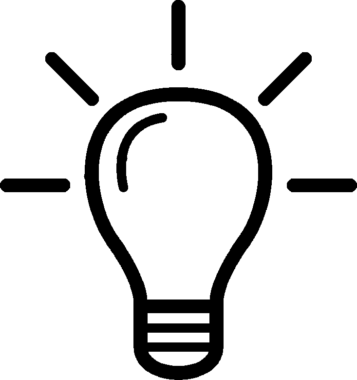 Black minimalist lightbulb line art icon representing mental clarity, insight, and career burnout recovery.