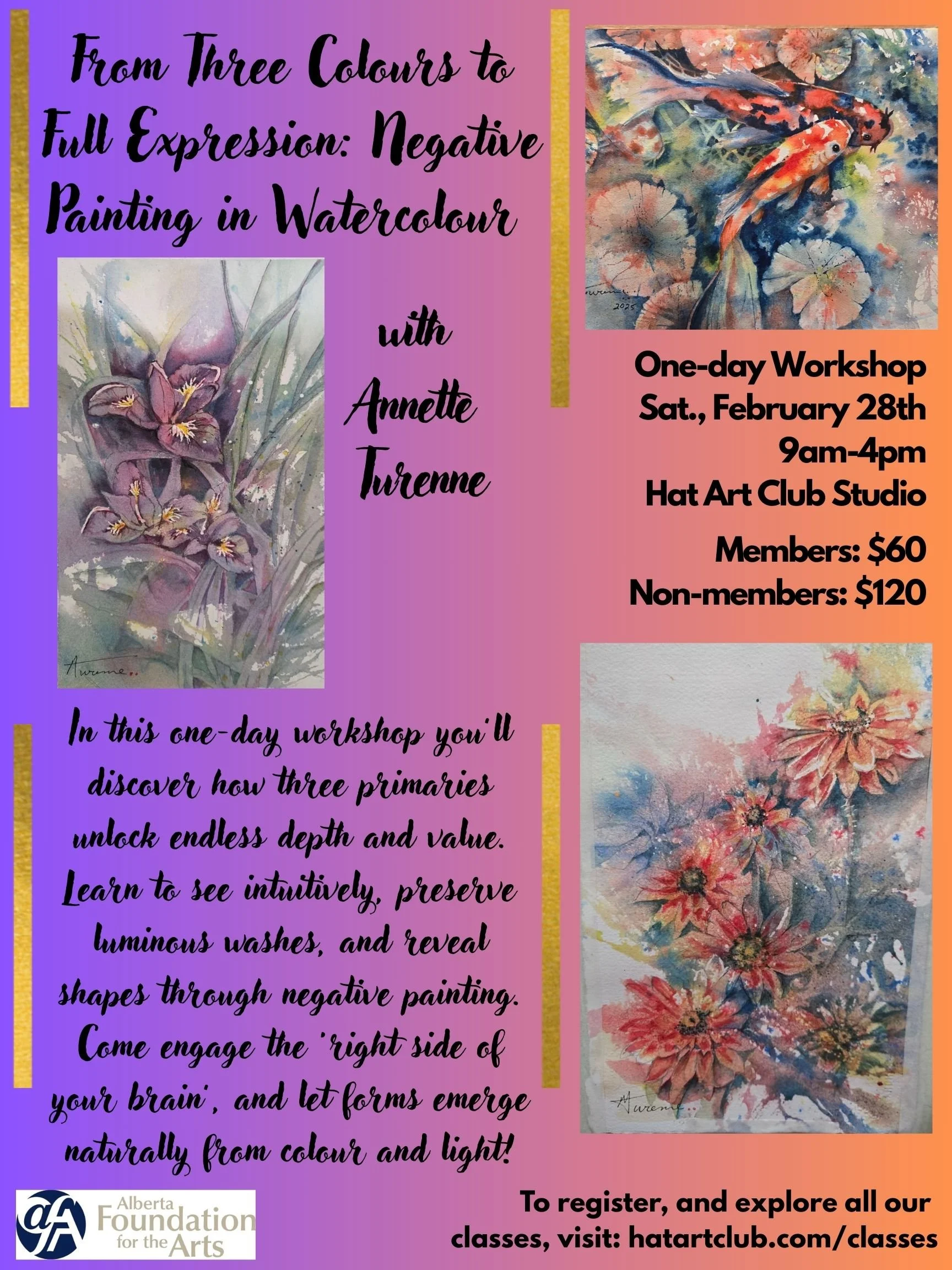 Workshop Alert: From 3 Colors to Full Expression - Negative Painting in Watercolor with Annette Turenne