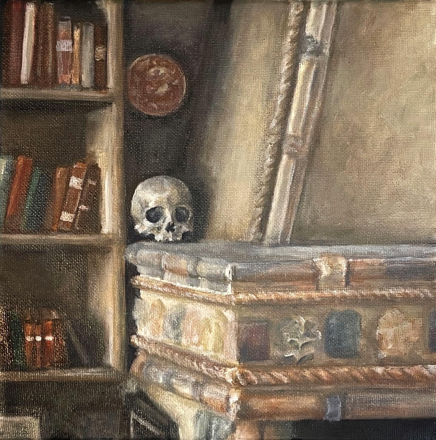 &ldquo;Fonthill Vanitas&rdquo;, 2022, 8&rdquo; x 8&rdquo;, oil on canvas 

Thrilled to include something a little different in @midnightgallerypa &lsquo;s Halloween Pop Up show! The reception is on Oct 22nd 4PM - 9:30 PM 💀🖤 

#oilpainting #mementom