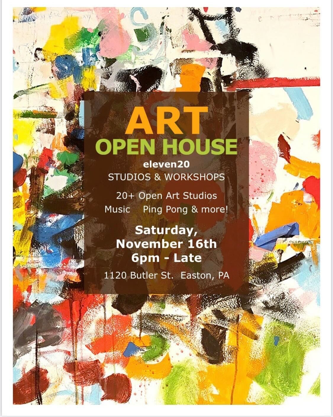 November 16th offers an exciting opportunity to see inside the working studios of a great list of Lehigh Valley artists!! End your day of studio hopping at eleven20&rsquo;s annual fall open house from 6pm-late 🙂 Louise is excited to see you (and so 