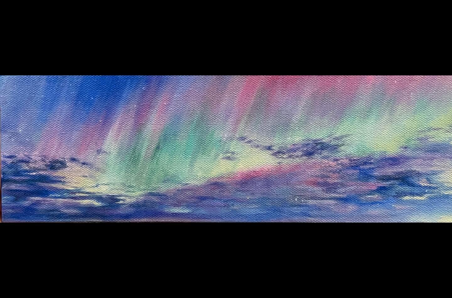 Rainbow Night Sky aka aurora borealis, commissioned by my youngest collector 🖤 Thank you @shelbigo for facilitating Deklan&rsquo;s refined art collecting vision 😉🖤
4&rdquo;x12&rdquo;, oil on canvas, 2024

#auroraborealis #oilpainting #oiloncanvas 