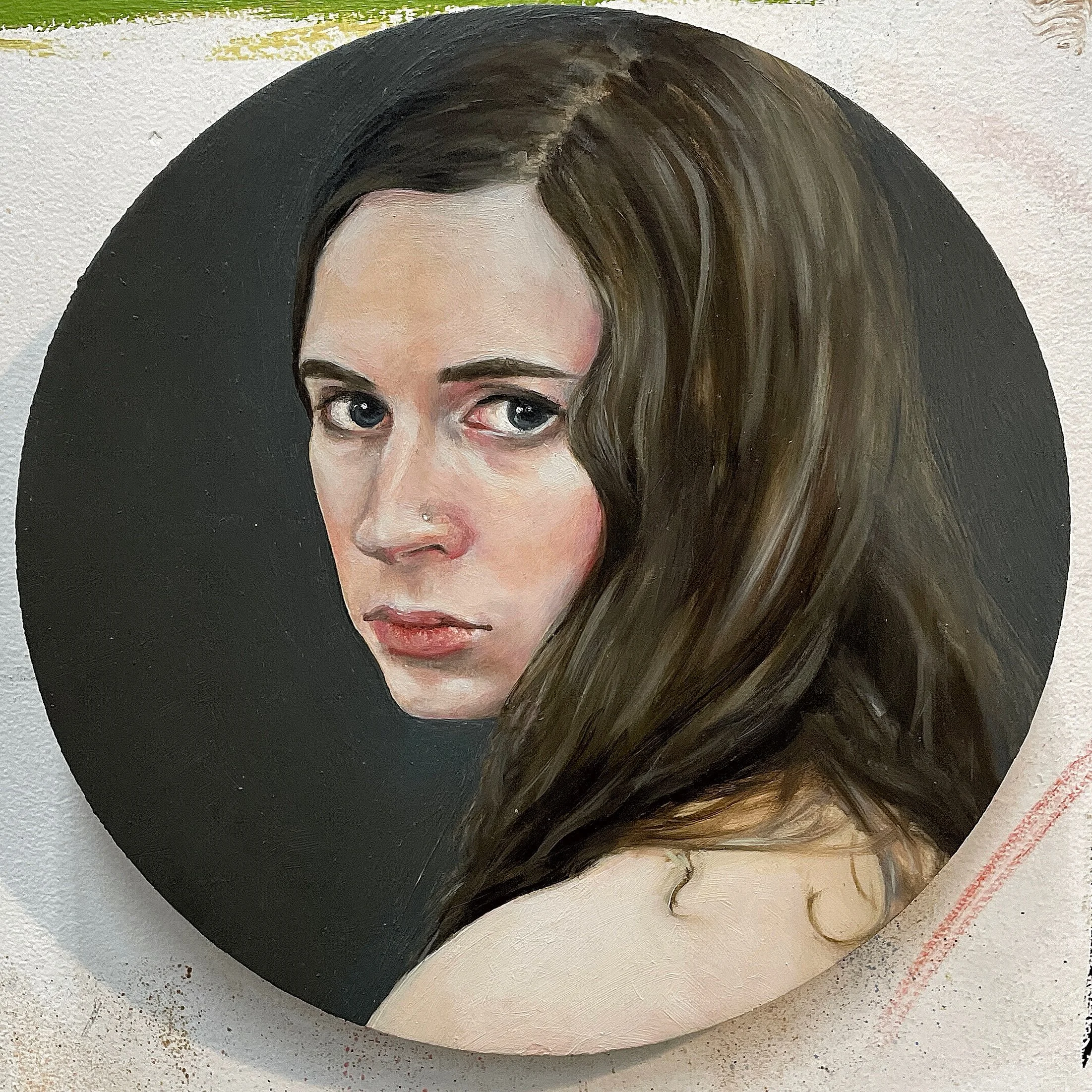 Recent portrait, 2025, 8&rdquo; circle, oil on wood 

Thank you to the lovely Kiir for collaborating with me on this and some exciting forthcoming work 🖤🌹
