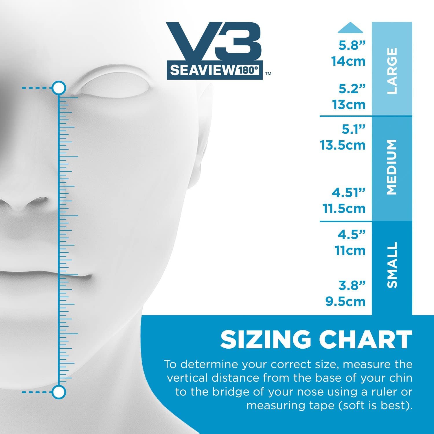 Seaview 180° V3&nbsp;Full Face Snorkel Mask  - Sizing Chart