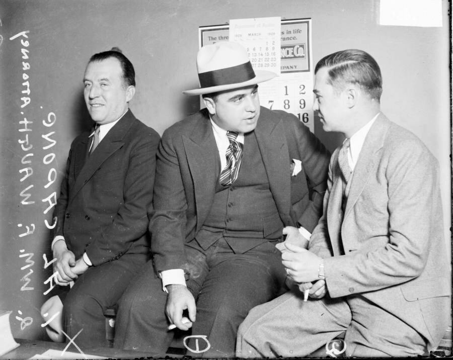 Gangster Al Capone talking to attorney William F. Waugh of the American Legion in Chicago, Illinois, 1929.