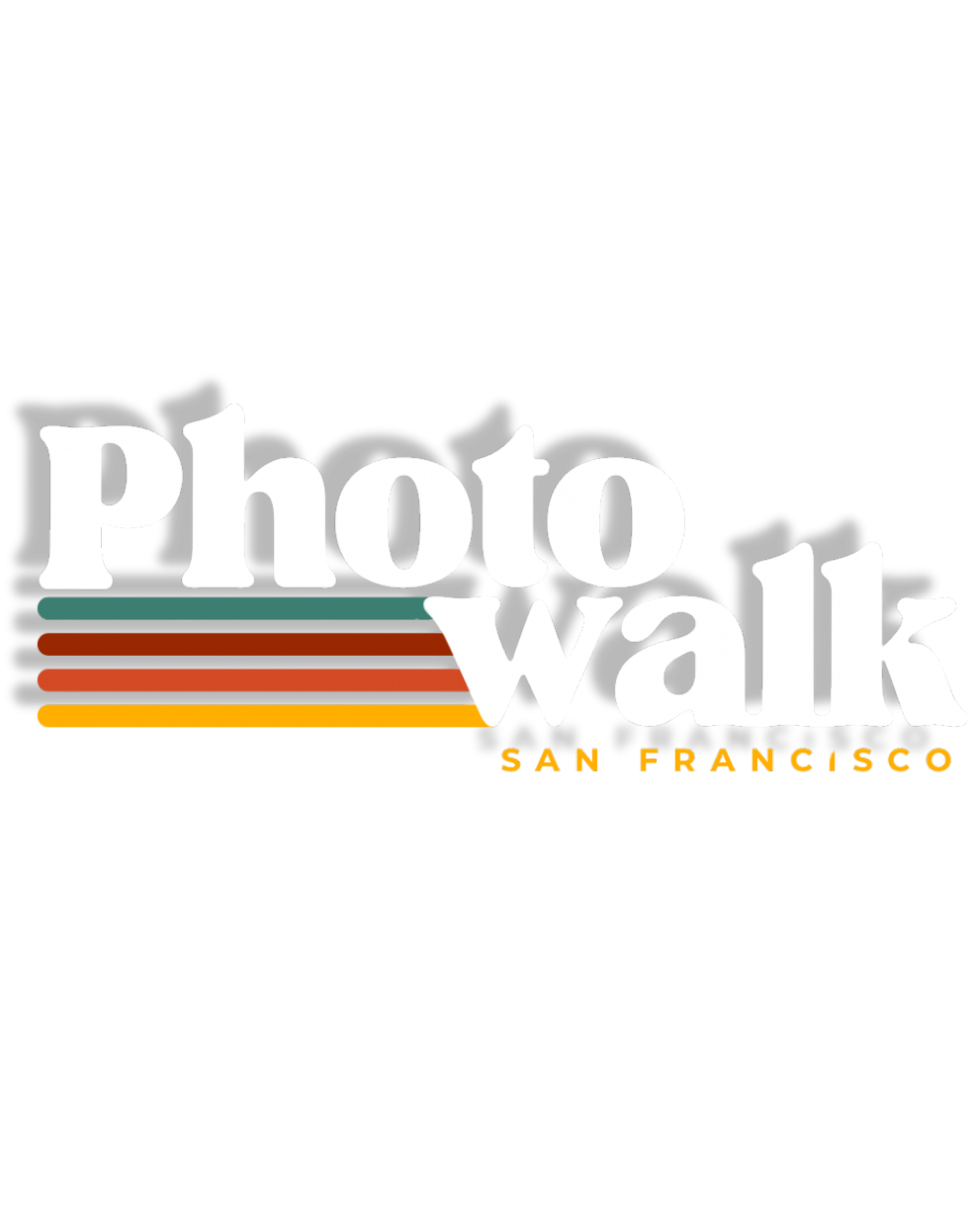 Logo for Photo Walk San Francisco, featuring stylized text and colorful horizontal stripes.