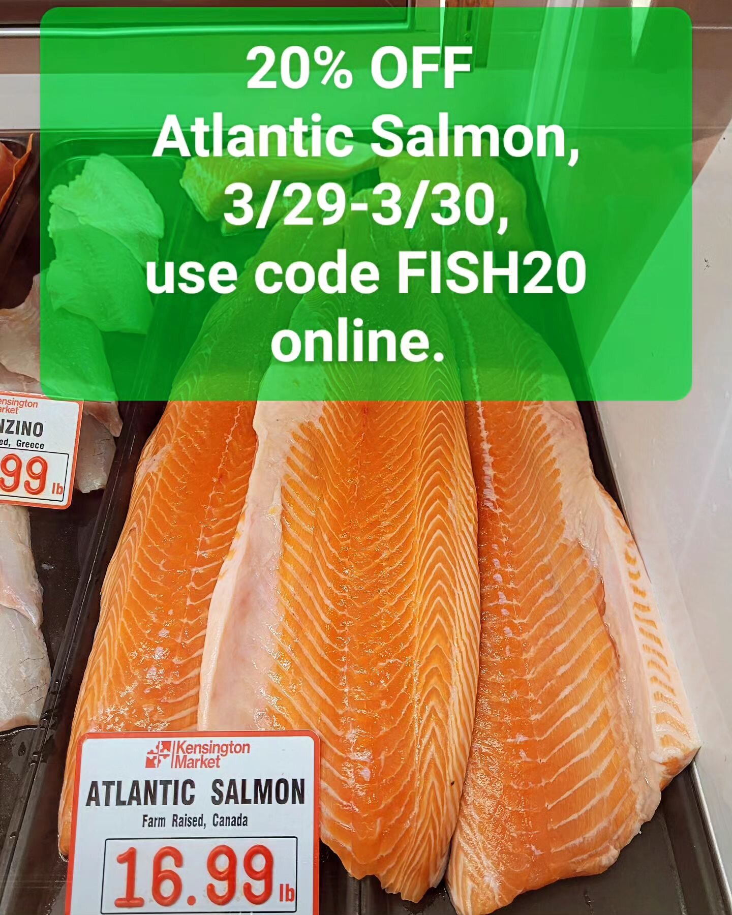 20% OFF Atlantic Salmon today and Saturday! Use code FISH20 online or come in store and pick some up. 

We'll see you soon 😊