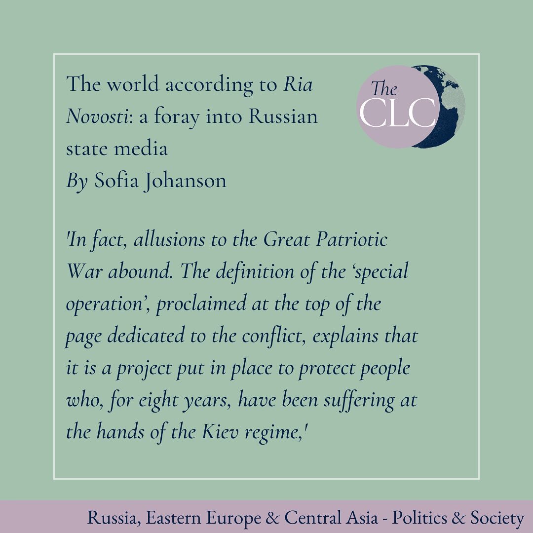 Sofia Johnson (Russia, Eastern Europe &amp; Central Asia Editor) surfs the Russian state media platform Ria Novosti and tries to glean its influence on the Russian population.
