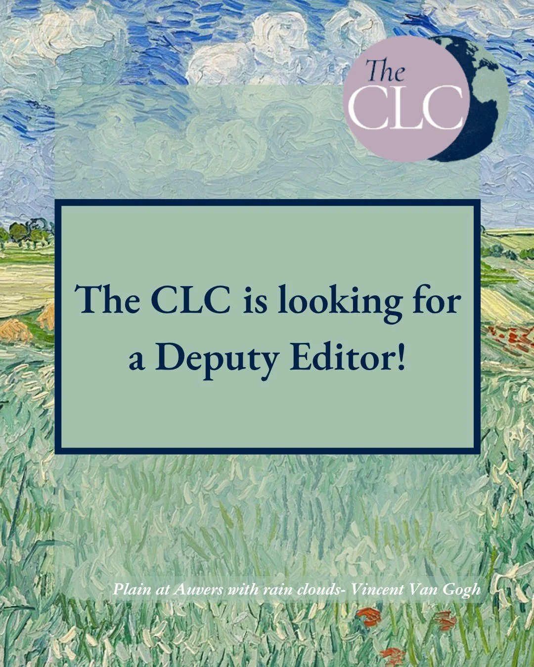 The CLC is recruiting! 
Applications are now open for the role of Deputy Editor until September 15th via our email, and any questions about the role are welcome!

Looking forward to having a new member of the team.