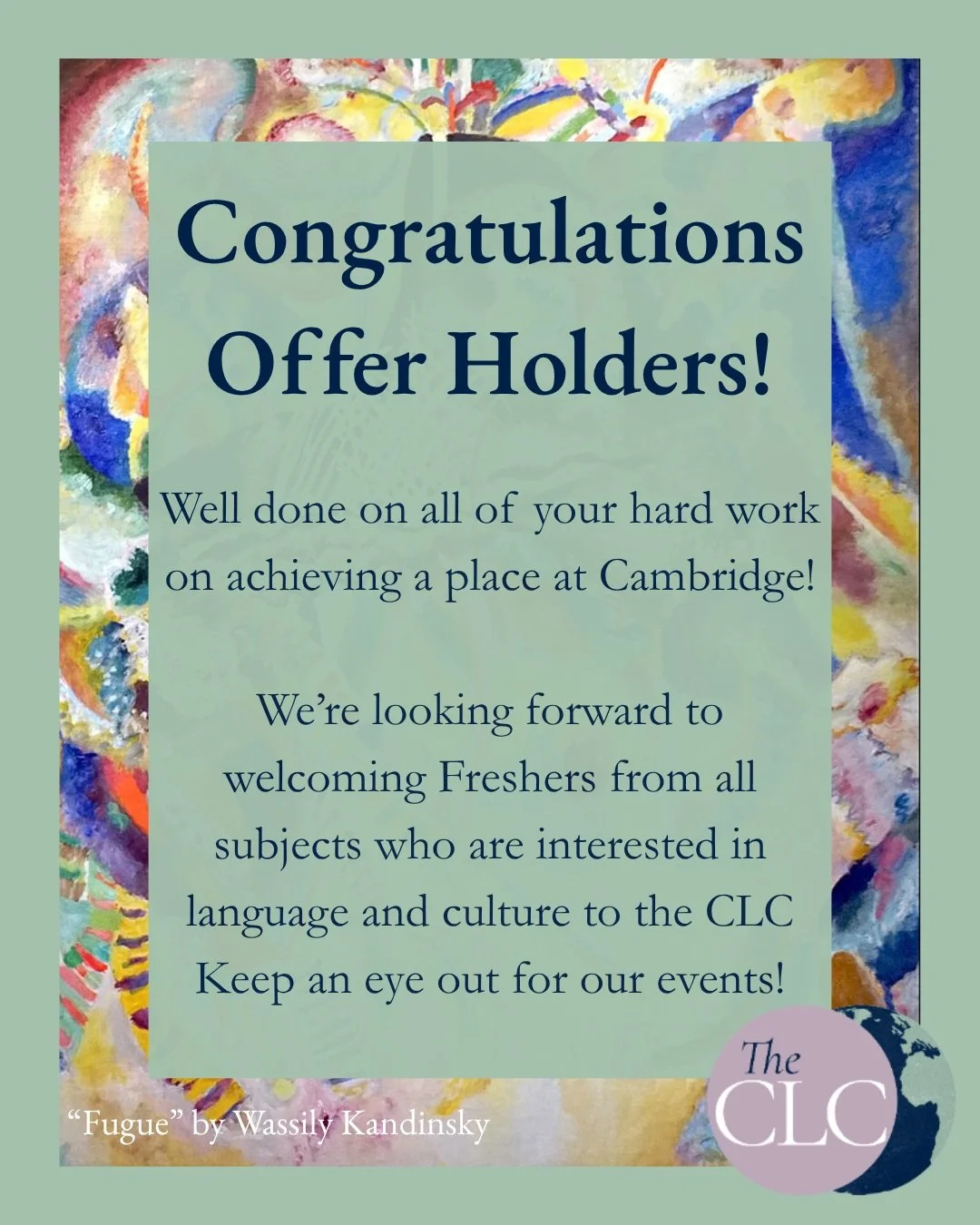 Congratulations to everyone who received their A-Level results today and confirmed their place at Cambridge! 🎉

The Cambridge Language Collective (or the CLC) is looking forward to meeting new writers, editors, photographers and illustrators this ye