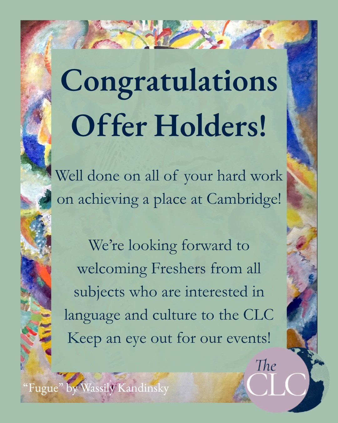 Congratulations to everyone who received their A-Level results today and confirmed their place at Cambridge! 🎉

The Cambridge Language Collective (or the CLC) is looking forward to meeting new writers, editors, photographers and illustrators this ye