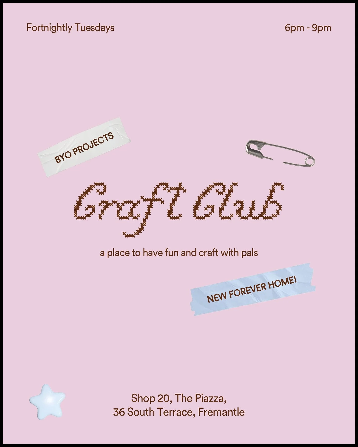 Huge news - Craft Club has an ACTUAL HOME! Starting November 11th, fortnightly craft clubs will be held in Fremantle/Walyalup at The Piazza!!!

This will also be a space where WORKSHOPS happen!! We&rsquo;re talking affordable, fun classes where you l