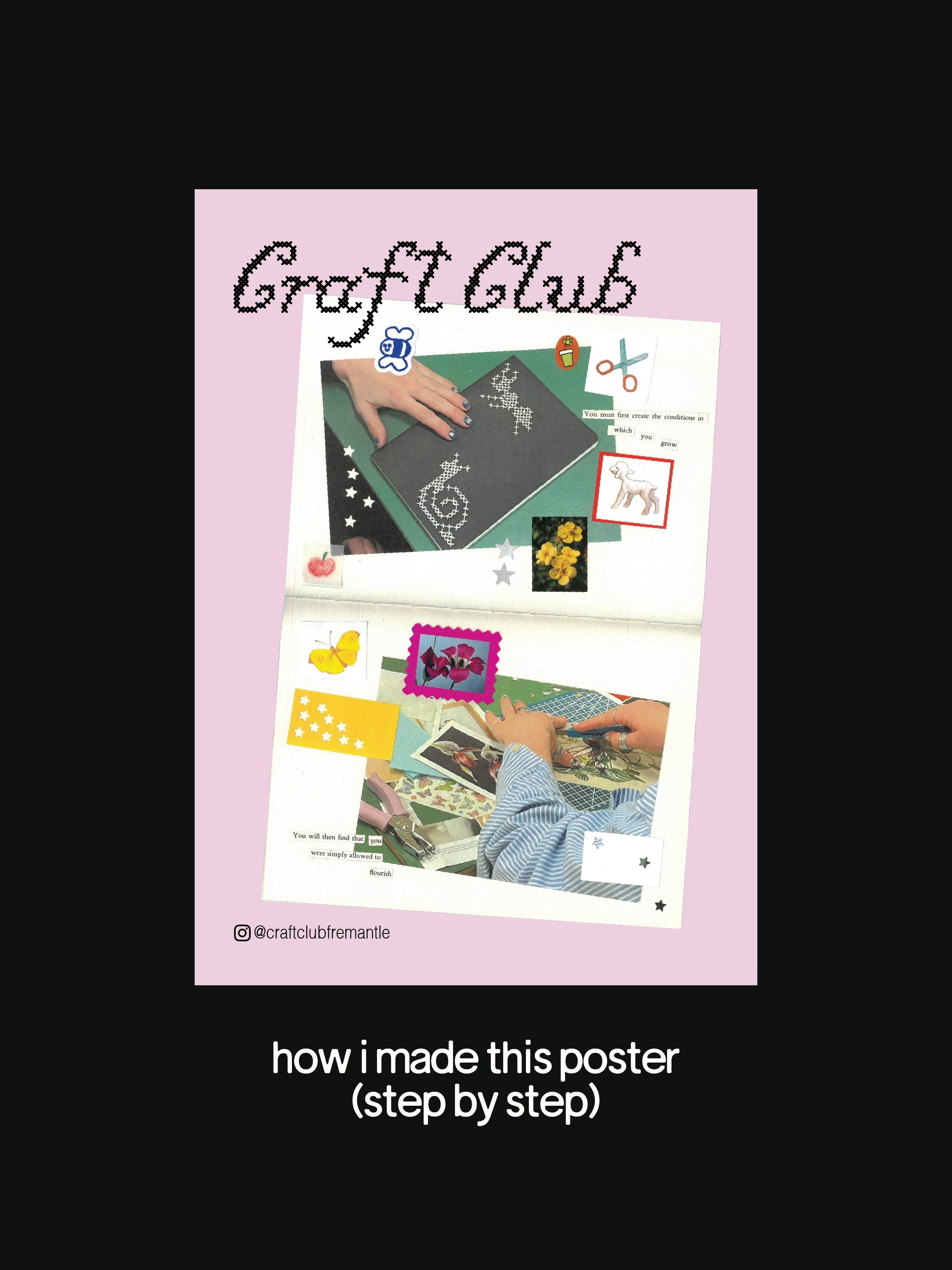Analog design is where it is AT! I&rsquo;m hooked on these collage posters for @craftclubfremantle (more coming because I&rsquo;ve hyper fixated and can&rsquo;t stop) 

A very very basic how-to!! 

#howtodesign #analogcollage #analogdesign #collage
